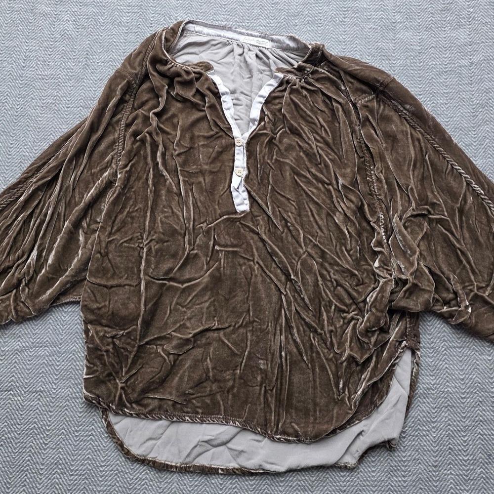 Free People x CP Shades Velvet Henley Tunic Top Brown Boho Dolman Made USA